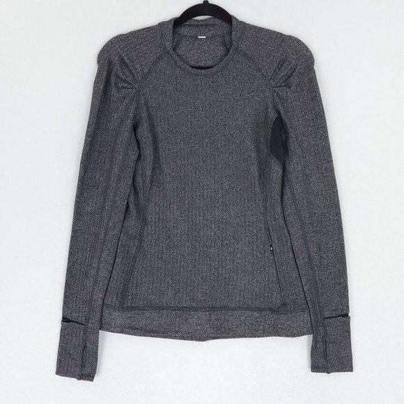 lululemon athletica Sweaters - Lululemon Sweater Womens 6 Think Fast Black White Herringbone Long Sleeve